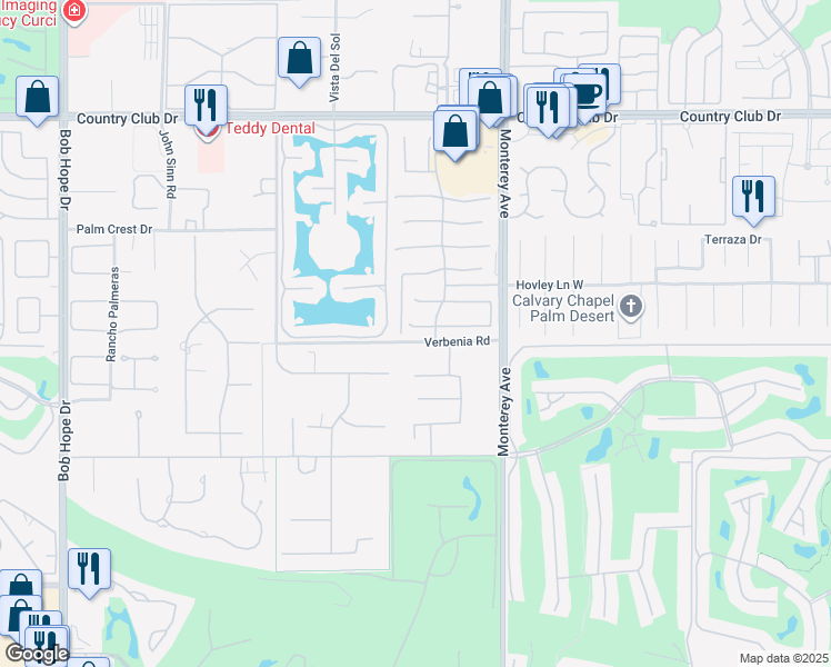 map of restaurants, bars, coffee shops, grocery stores, and more near 17 Corte Del Sol in Rancho Mirage