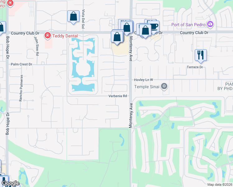 map of restaurants, bars, coffee shops, grocery stores, and more near 13 Corte Del Sol in Rancho Mirage