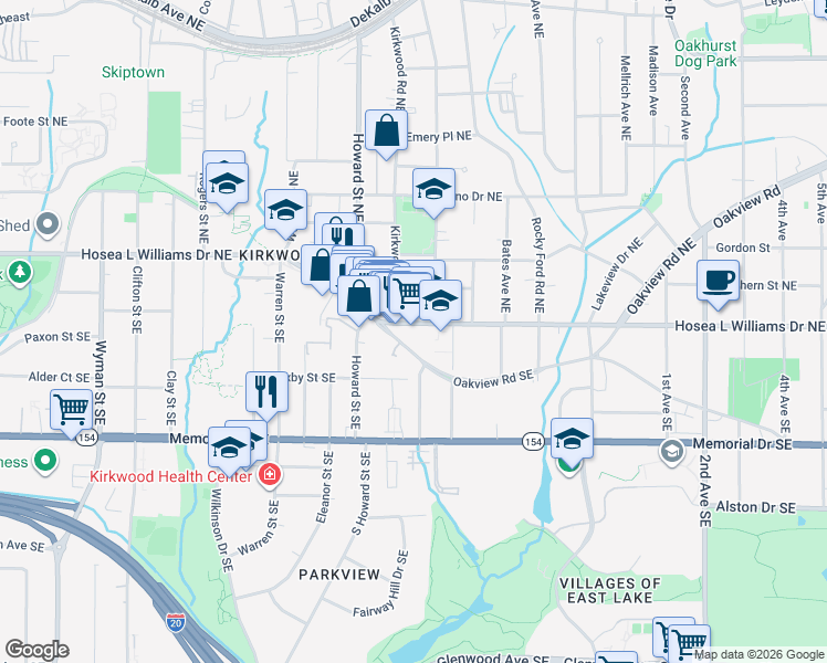 map of restaurants, bars, coffee shops, grocery stores, and more near 2031 Hosea L Williams Drive Northeast in Atlanta