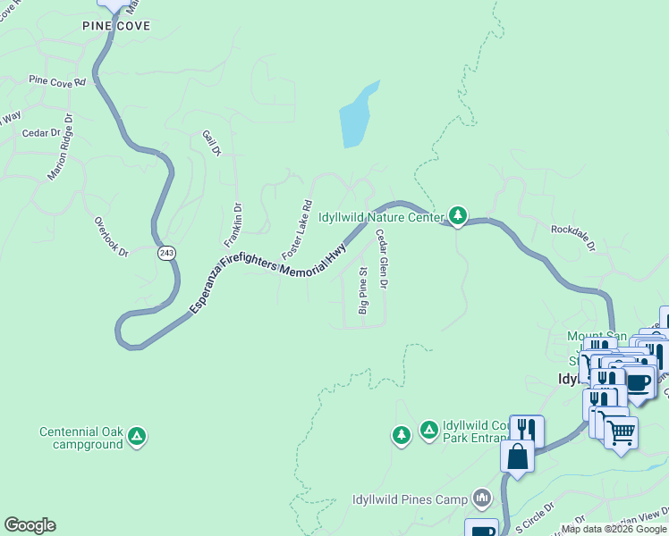 map of restaurants, bars, coffee shops, grocery stores, and more near 53580 Jeffery Pine Road in Idyllwild-Pine Cove