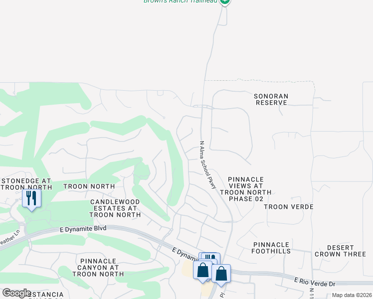 map of restaurants, bars, coffee shops, grocery stores, and more near 29360 North 108th Place in Scottsdale