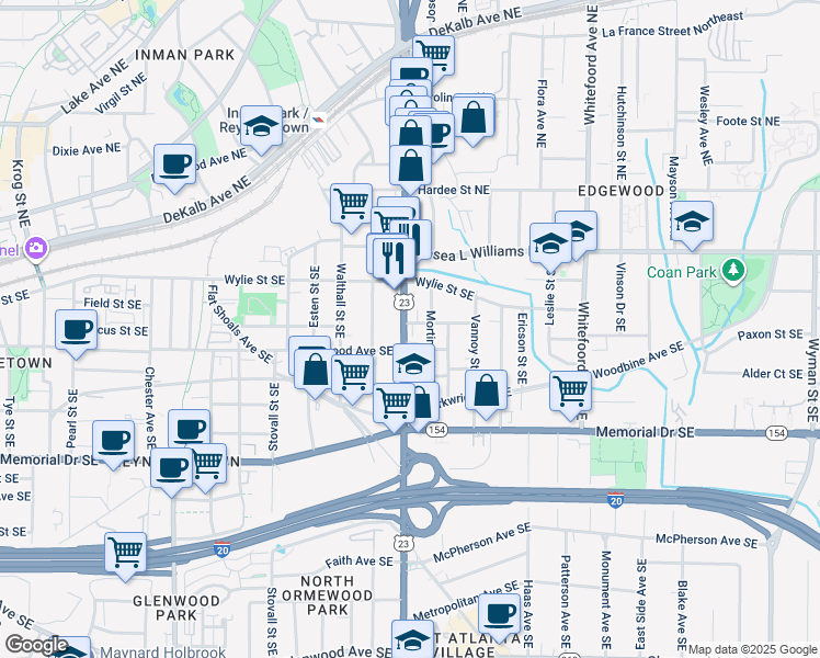 map of restaurants, bars, coffee shops, grocery stores, and more near in Atlanta