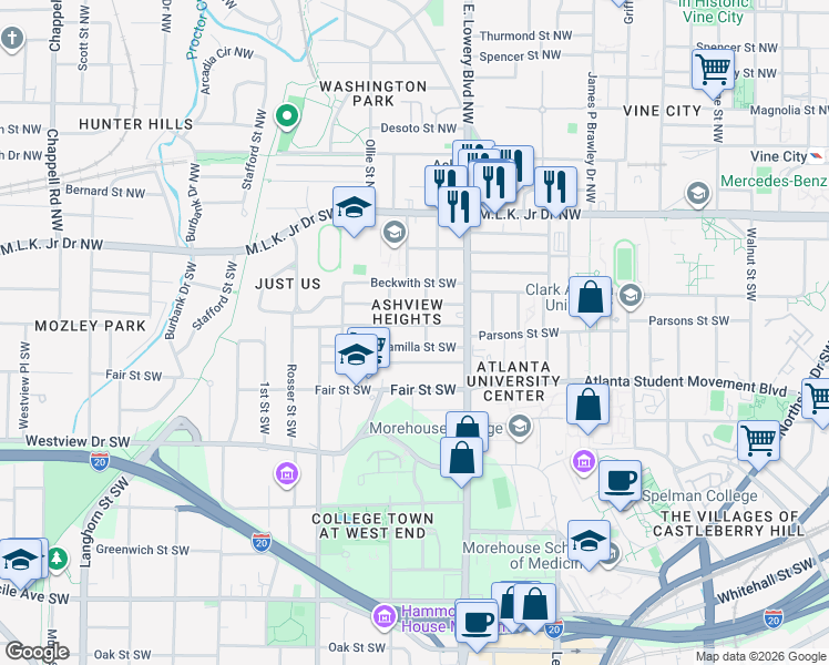 map of restaurants, bars, coffee shops, grocery stores, and more near in Atlanta