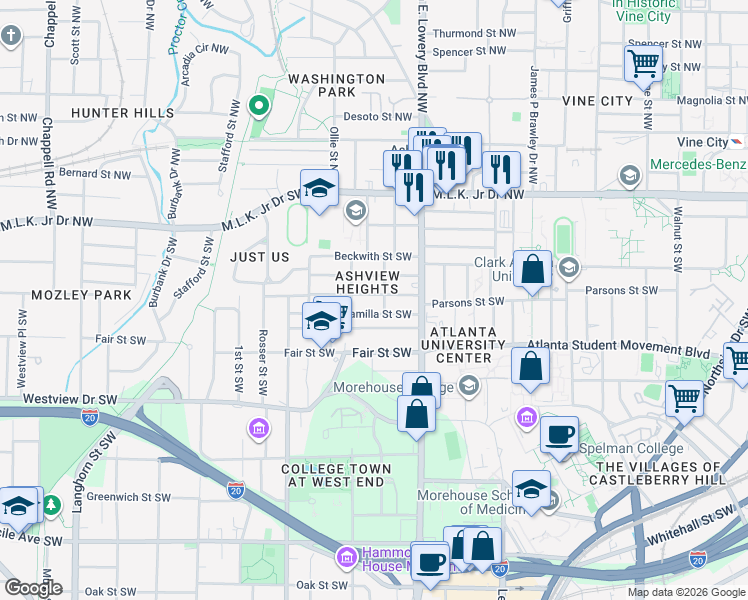 map of restaurants, bars, coffee shops, grocery stores, and more near in Atlanta