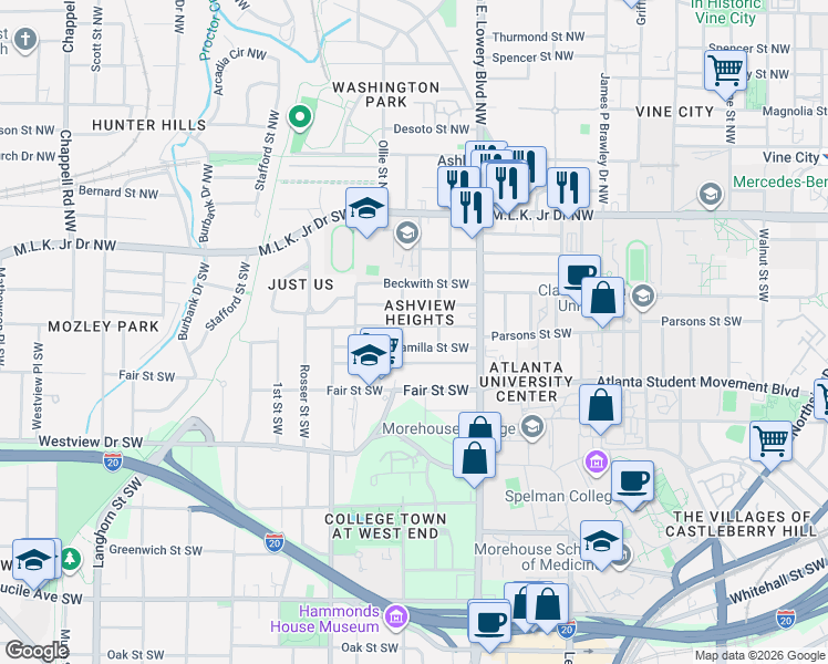 map of restaurants, bars, coffee shops, grocery stores, and more near in Atlanta