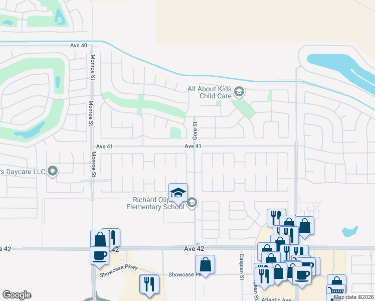 map of restaurants, bars, coffee shops, grocery stores, and more near 82466 Brewster Drive in Indio