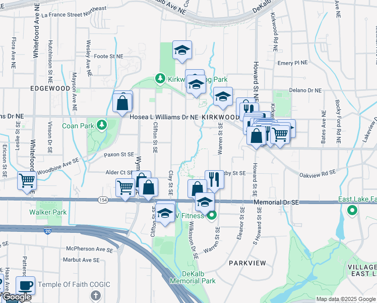 map of restaurants, bars, coffee shops, grocery stores, and more near 82 Rogers Street Southeast in Atlanta