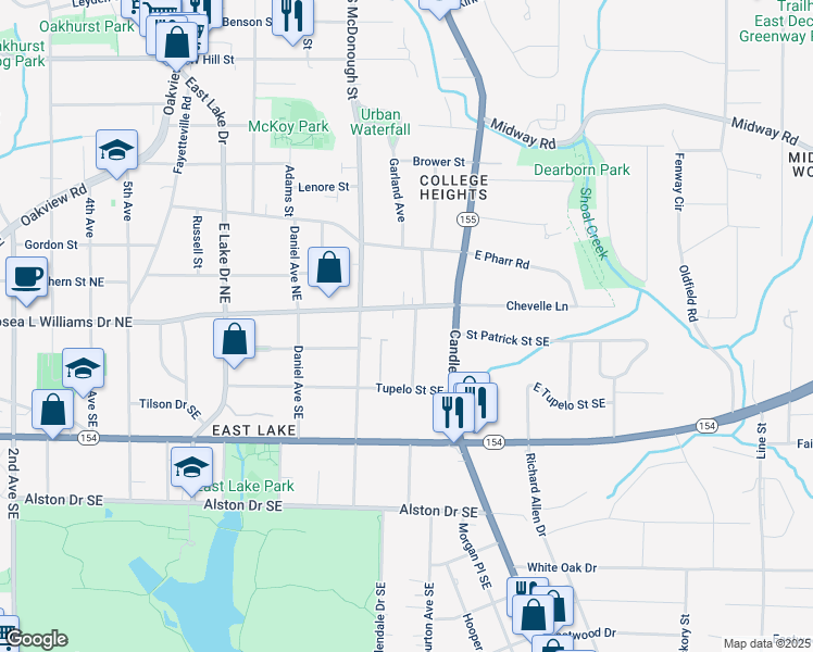 map of restaurants, bars, coffee shops, grocery stores, and more near 43 Oakridge Avenue Southeast in Atlanta
