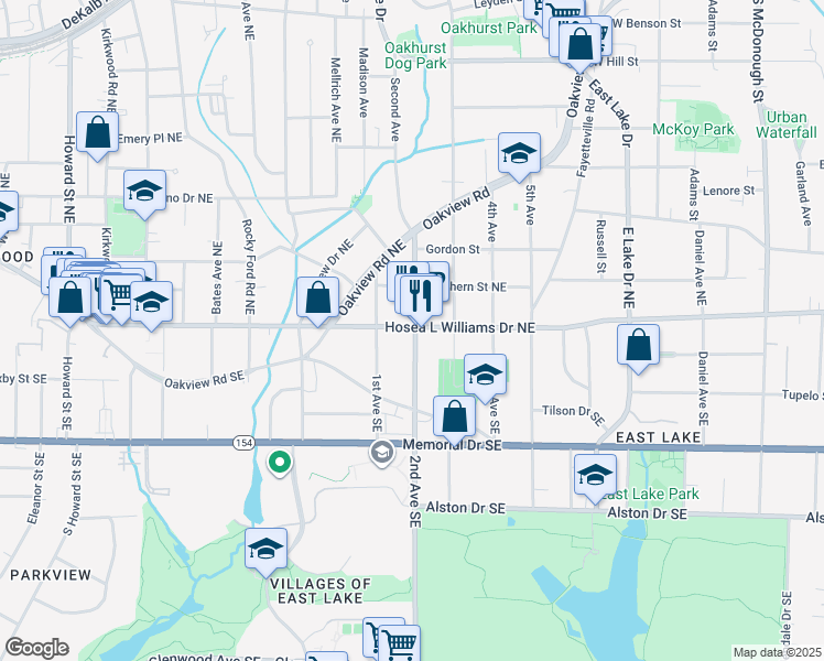 map of restaurants, bars, coffee shops, grocery stores, and more near 2340 Hosea L Williams Drive Northeast in Atlanta