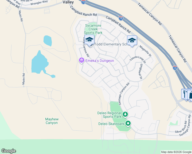 map of restaurants, bars, coffee shops, grocery stores, and more near 10952 Marygold Way in Corona