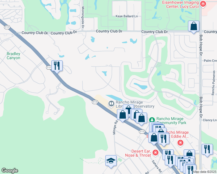 map of restaurants, bars, coffee shops, grocery stores, and more near 71305 West Thunderbird Terrace in Rancho Mirage
