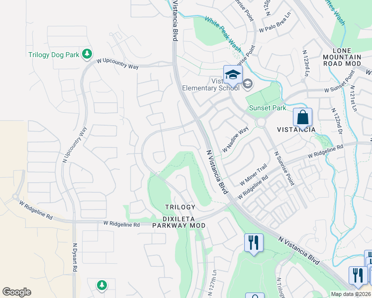map of restaurants, bars, coffee shops, grocery stores, and more near 29588 North 129th Drive in Peoria
