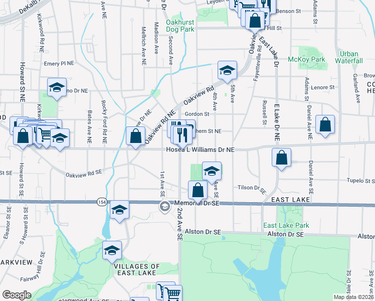 map of restaurants, bars, coffee shops, grocery stores, and more near 2384 Hosea L Williams Drive Northeast in Atlanta