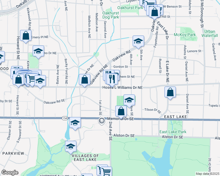 map of restaurants, bars, coffee shops, grocery stores, and more near 2340 Hosea L Williams Drive Northeast in Atlanta