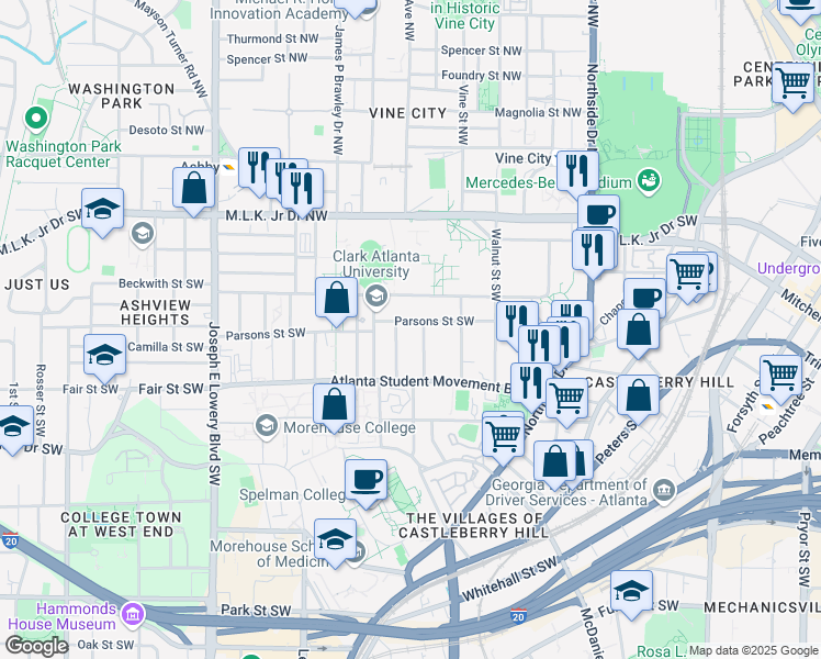 map of restaurants, bars, coffee shops, grocery stores, and more near in Atlanta