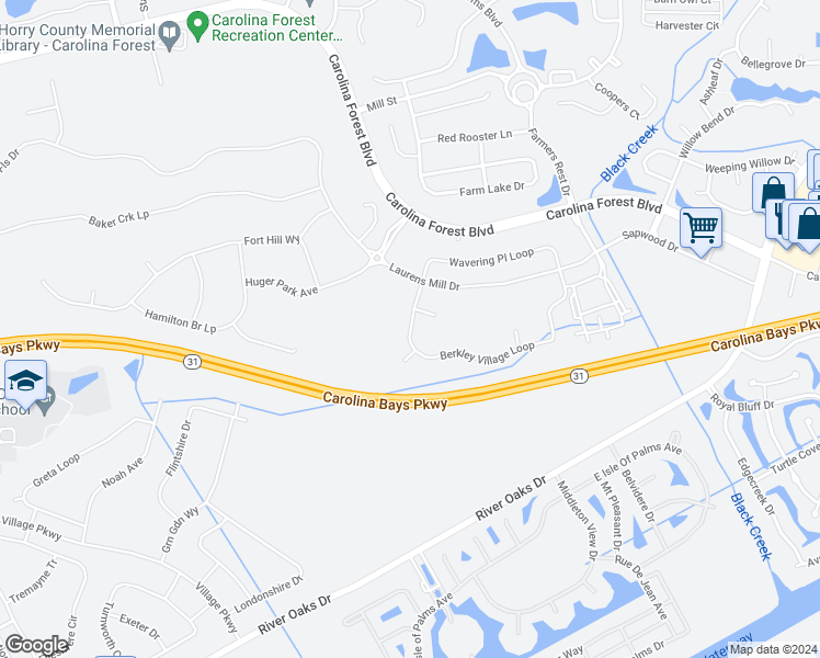 map of restaurants, bars, coffee shops, grocery stores, and more near 1808 Berkley Village Loop in Myrtle Beach