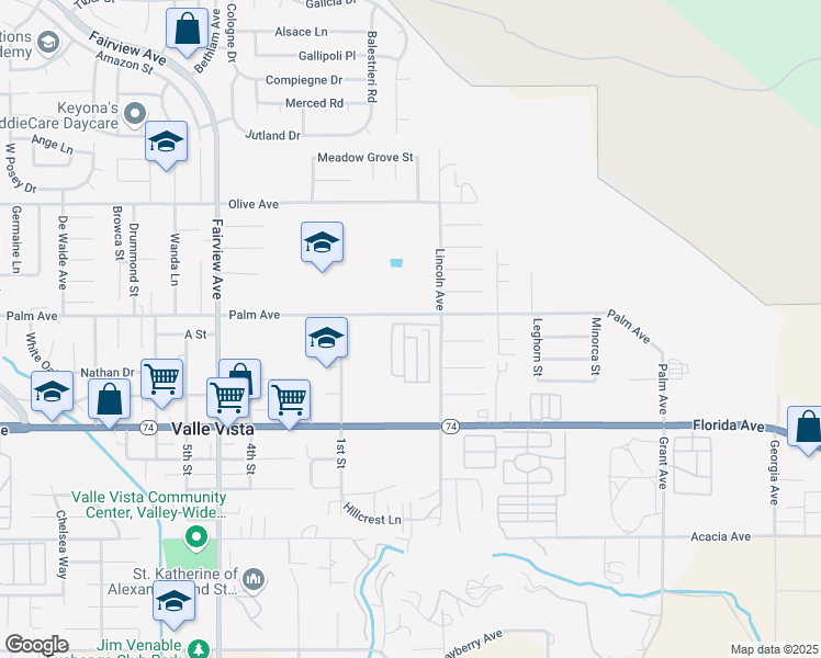 map of restaurants, bars, coffee shops, grocery stores, and more near 25521 Lincoln Avenue in Hemet
