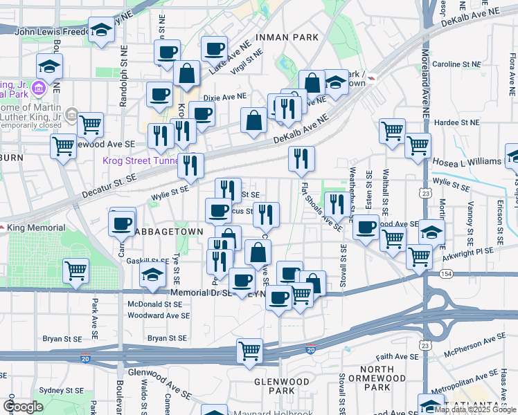map of restaurants, bars, coffee shops, grocery stores, and more near 109 Chester Avenue Southeast in Atlanta