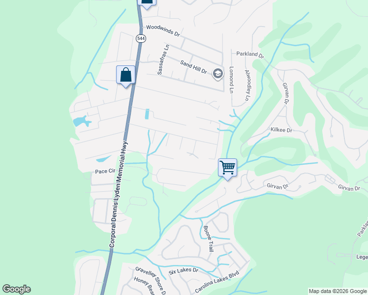 map of restaurants, bars, coffee shops, grocery stores, and more near 2427 Huntington Circle in Conway