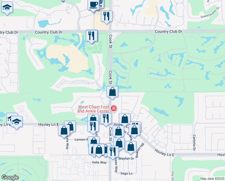 map of restaurants, bars, coffee shops, grocery stores, and more near 2 Running Springs Drive in Palm Desert