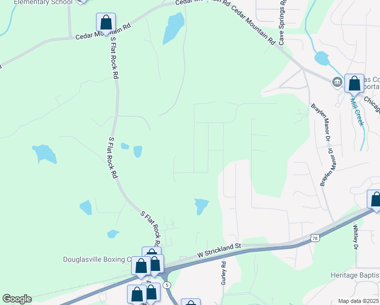 map of restaurants, bars, coffee shops, grocery stores, and more near 7250 Emma in Douglasville