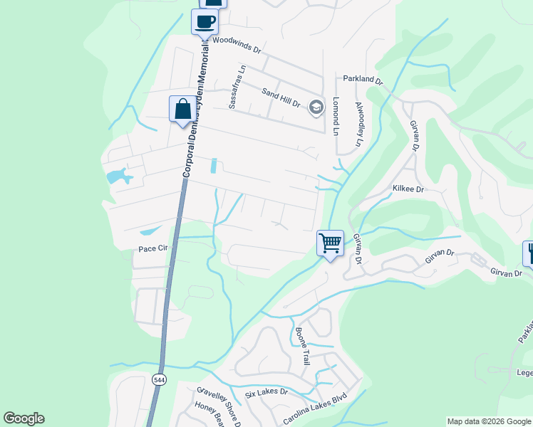map of restaurants, bars, coffee shops, grocery stores, and more near 2418 Huntington Circle in Conway
