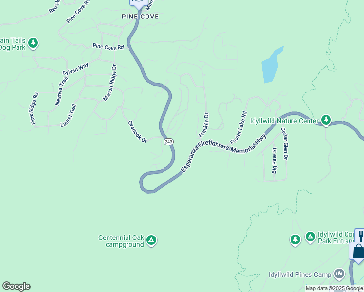 map of restaurants, bars, coffee shops, grocery stores, and more near 23916 California 243 in Idyllwild-Pine Cove