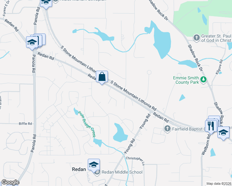 map of restaurants, bars, coffee shops, grocery stores, and more near in Redan