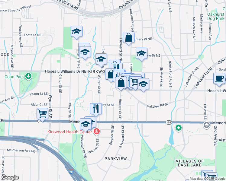 map of restaurants, bars, coffee shops, grocery stores, and more near 44 Doyle Street Southeast in Atlanta