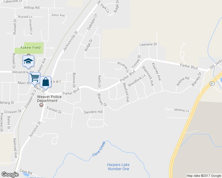 map of restaurants, bars, coffee shops, grocery stores, and more near 700 Parker Boulevard in Weaver