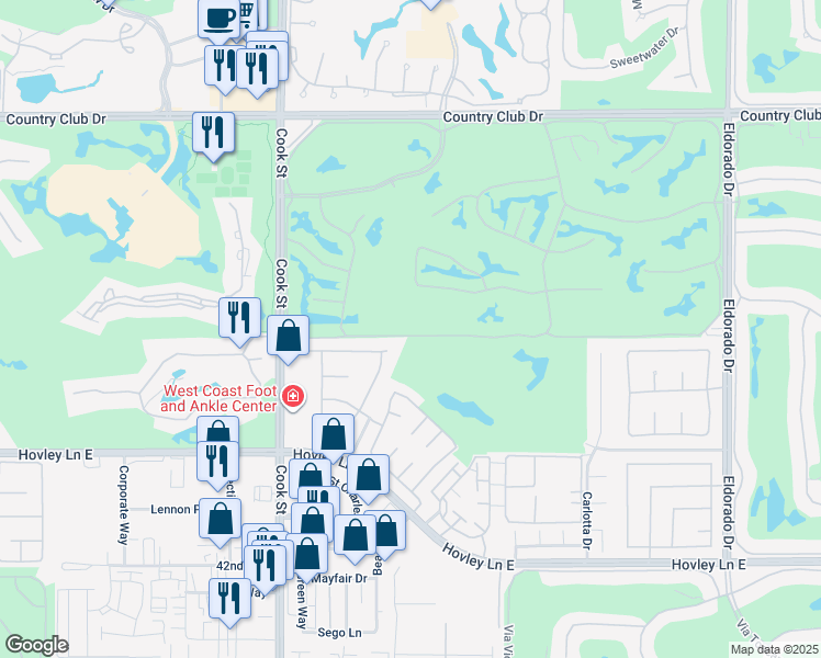 map of restaurants, bars, coffee shops, grocery stores, and more near 2 Running Springs Drive in Palm Desert