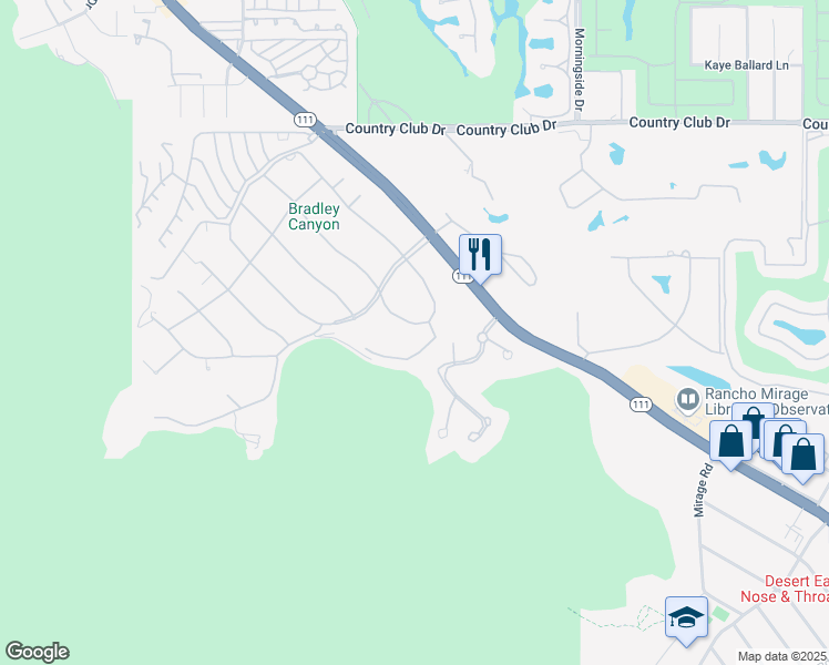 map of restaurants, bars, coffee shops, grocery stores, and more near 70639 Placerville Road in Rancho Mirage