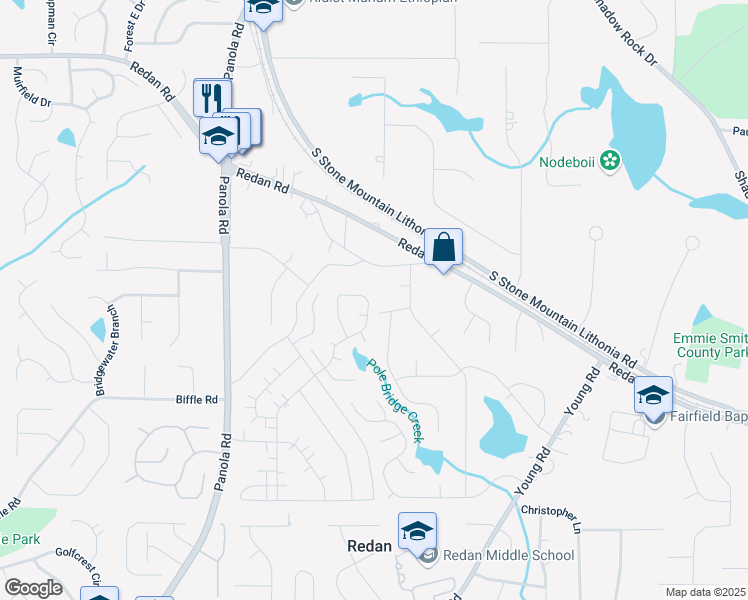 map of restaurants, bars, coffee shops, grocery stores, and more near 1326 Stoneleigh Way in Stone Mountain