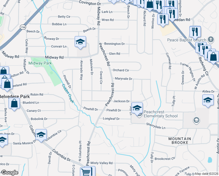 map of restaurants, bars, coffee shops, grocery stores, and more near 1428 David Circle in Decatur