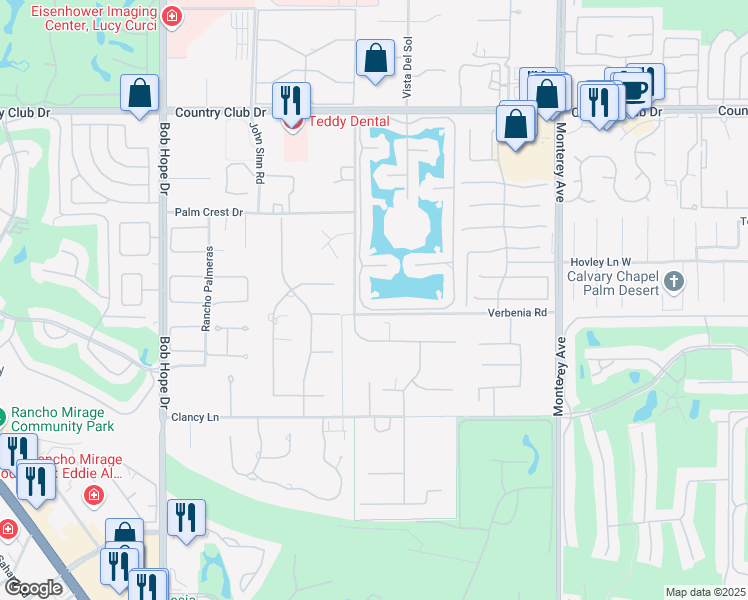 map of restaurants, bars, coffee shops, grocery stores, and more near 83 Lakeshore Drive in Rancho Mirage