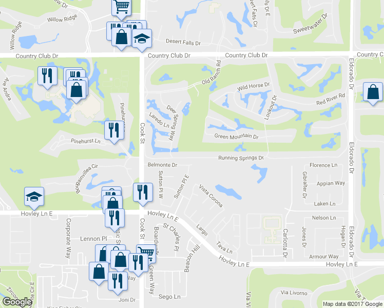 map of restaurants, bars, coffee shops, grocery stores, and more near 152 Running Springs Drive in Palm Desert