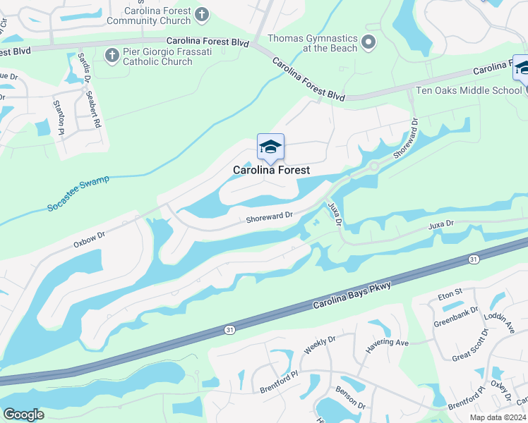 map of restaurants, bars, coffee shops, grocery stores, and more near 252 Shoreward Drive in Myrtle Beach