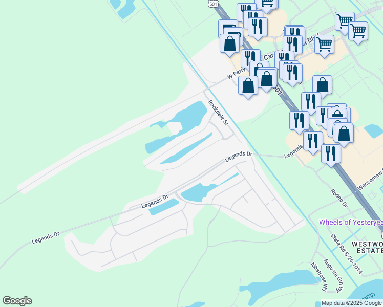 map of restaurants, bars, coffee shops, grocery stores, and more near 438 Overcrest Street in Myrtle Beach