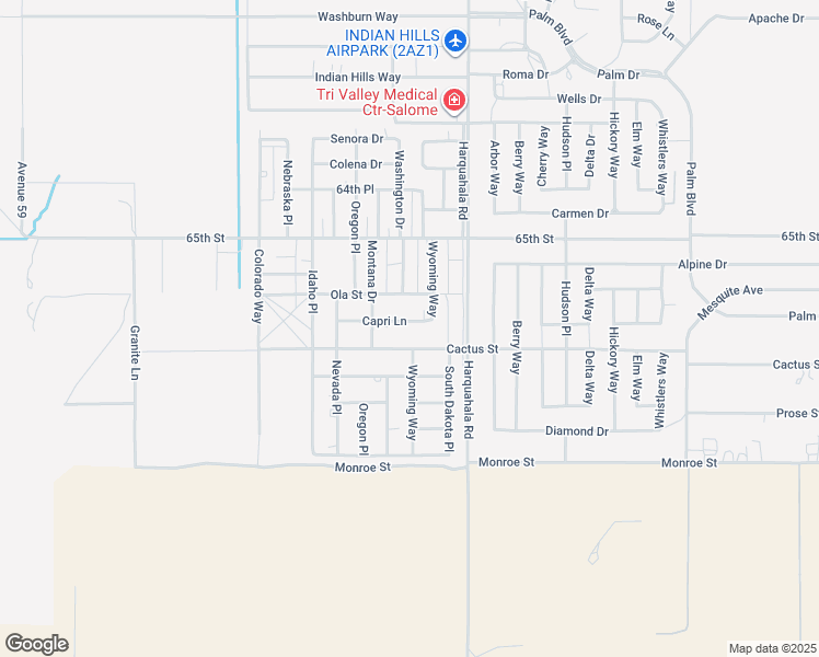 map of restaurants, bars, coffee shops, grocery stores, and more near 66841 Capri Lane in Salome