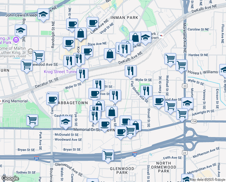 map of restaurants, bars, coffee shops, grocery stores, and more near Chester Alley in Atlanta