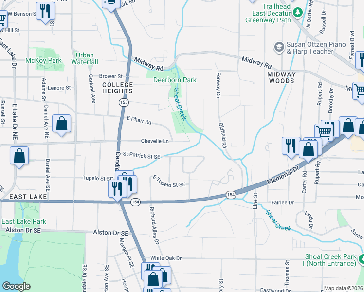 map of restaurants, bars, coffee shops, grocery stores, and more near 523 Chevelle Lane in Decatur