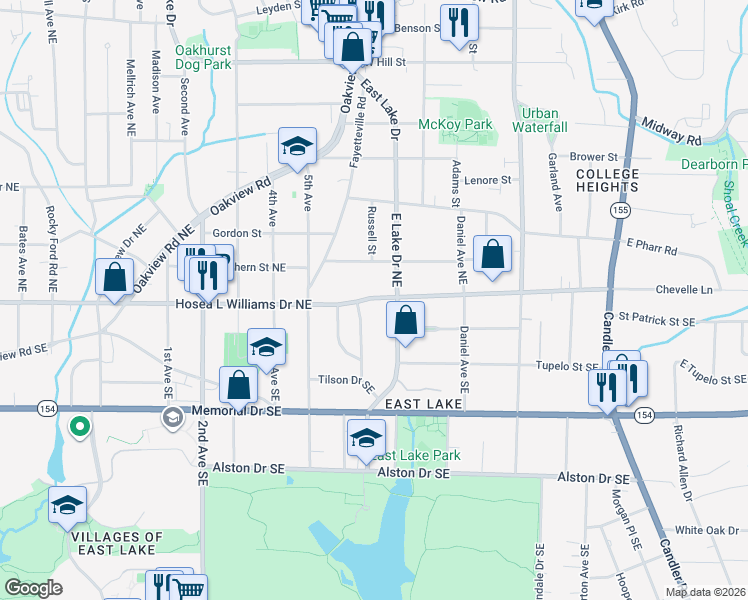 map of restaurants, bars, coffee shops, grocery stores, and more near 2572 Hosea L Williams Drive Northeast in Atlanta