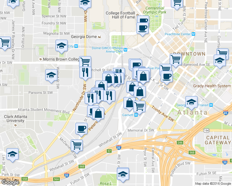 map of restaurants, bars, coffee shops, grocery stores, and more near 339 Nelson Street Southwest in Atlanta