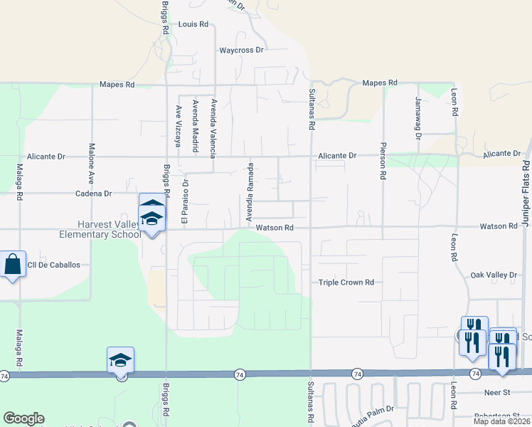 map of restaurants, bars, coffee shops, grocery stores, and more near 30340 Avenida Palmera in Homeland