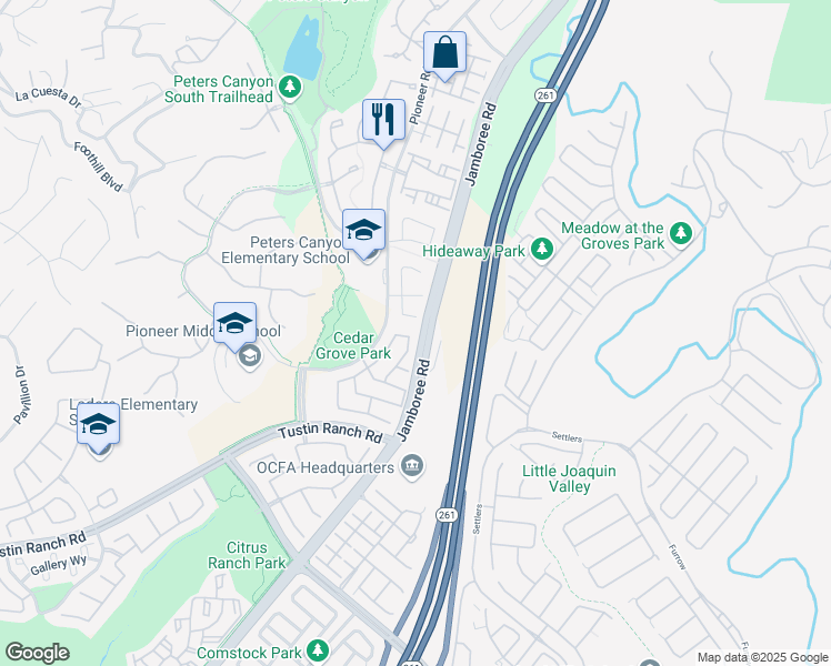 map of restaurants, bars, coffee shops, grocery stores, and more near 2915 Pankey Avenue in Tustin