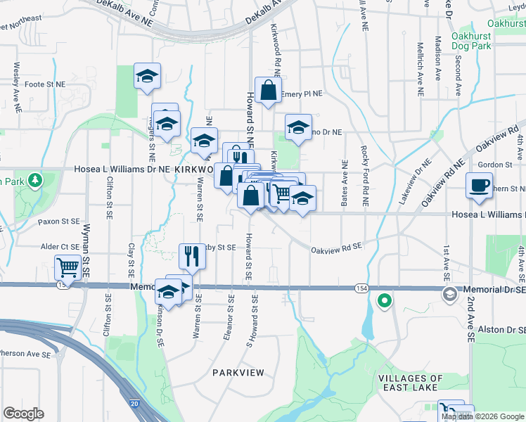 map of restaurants, bars, coffee shops, grocery stores, and more near 1992 Hosea L Williams Drive Northeast in Atlanta