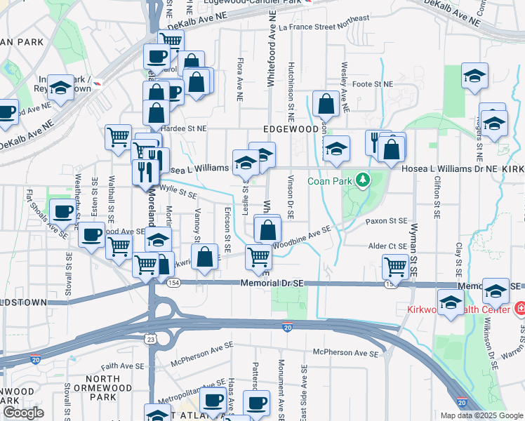 map of restaurants, bars, coffee shops, grocery stores, and more near 77 Whitefoord Avenue Southeast in Atlanta