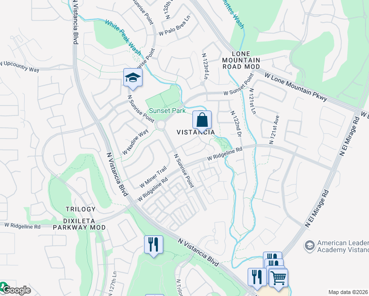 map of restaurants, bars, coffee shops, grocery stores, and more near 12451 Nadine Way in Peoria