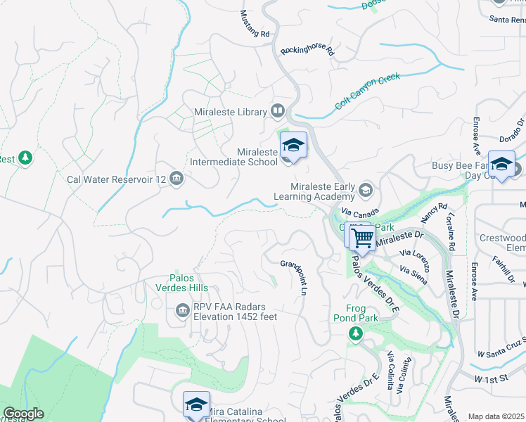 map of restaurants, bars, coffee shops, grocery stores, and more near Crownview Drive in Rancho Palos Verdes