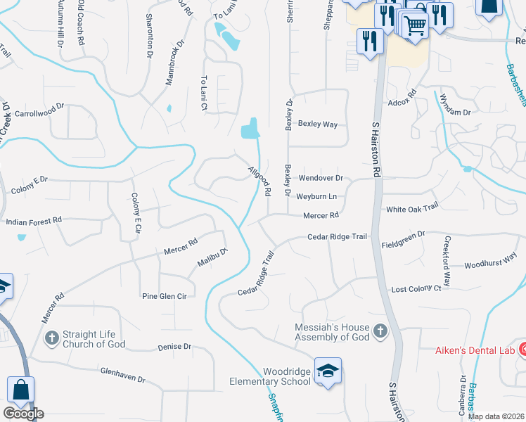 map of restaurants, bars, coffee shops, grocery stores, and more near 1621 Allgood Road in Stone Mountain